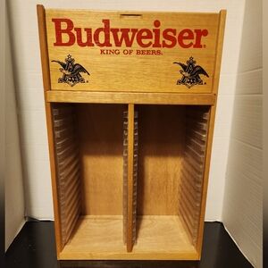 Vintage Budweiser Wooden 30 CD Hanging Wall Rack Display Holder